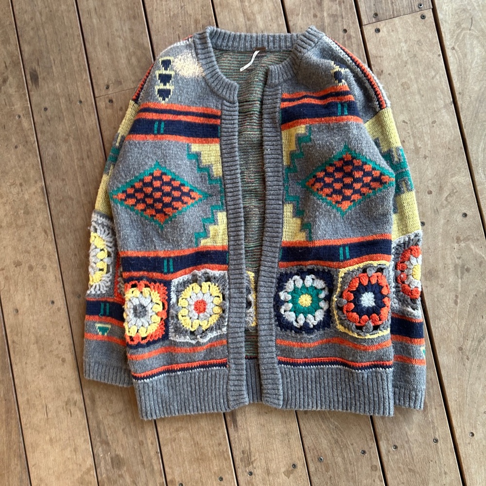 FREE PEOPLE Santa Rosa Square Knit Slouchy Oversized Cardigan Colorful XS/S EUC